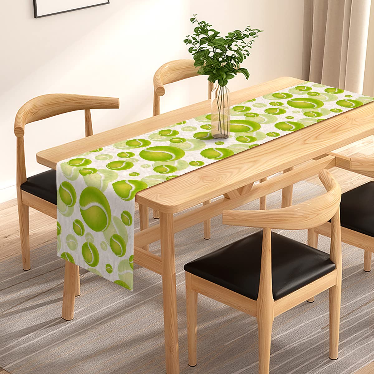 Pudodo Tennis Ball Table Runner Sport Baby Shower Tablecloth Tennis Themed Birthday Party Kitchen Dining Room Home Decoration (1